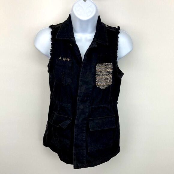 Miss Me Tops - Miss Me Hidden Button Vest Womens Size Small